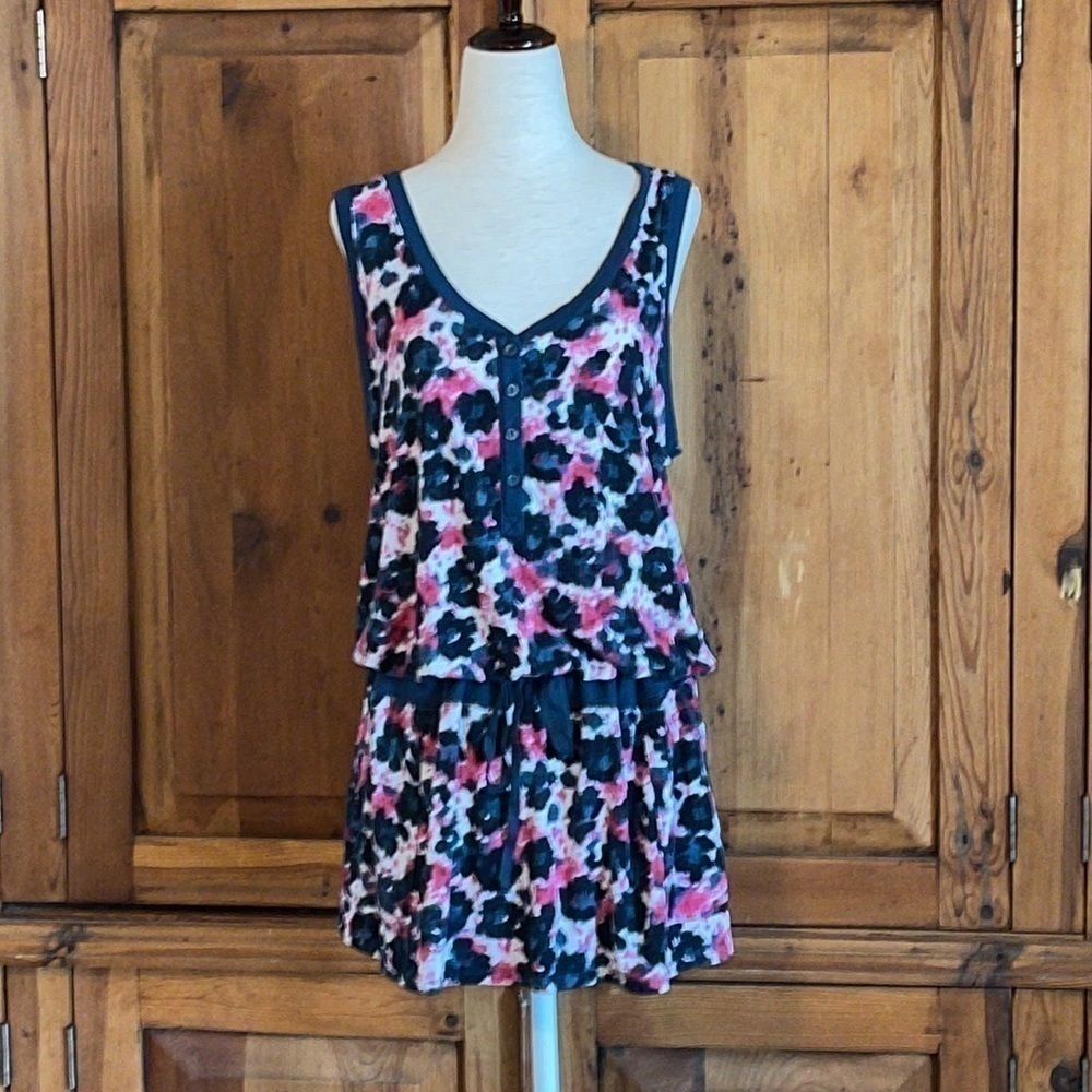 DKNY Pink Leopard Print Modal Sleeveless Mini Dress L.